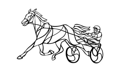 Trotting. Horse riding in a race track. Vector illustration
