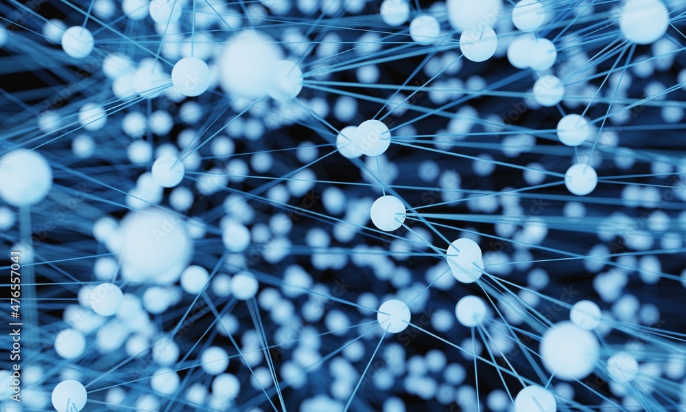 Poster abstract blue light bulb futuristic technology network node. cable data line transmission links and 