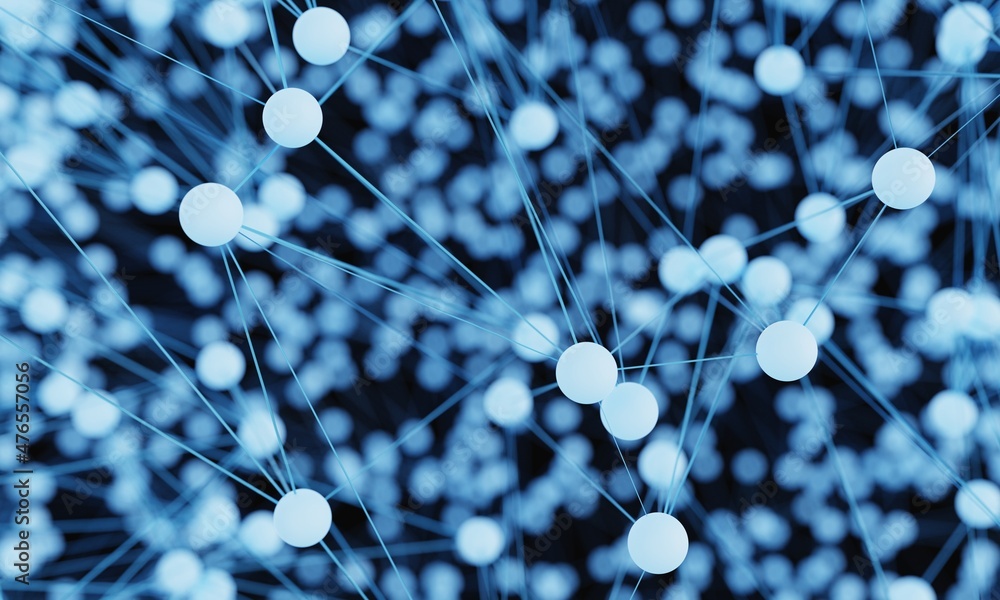 Poster abstract blue light bulb futuristic technology network node. cable data line transmission links and 