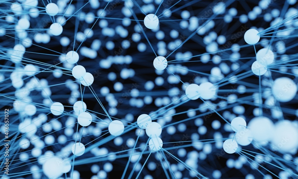 Poster abstract blue light bulb futuristic technology network node. cable data line transmission links and 