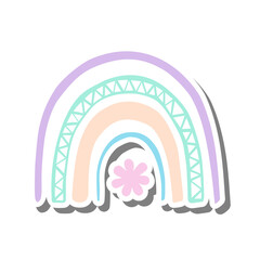 Flower Rainbow on white silhouette and gray shadow. Flat style for decorated and any design. Vector illustration.