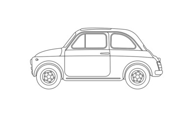 Fototapeta premium Contour vintage old fashioned european city small car. Flat vector retro illustration