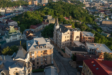 Fototapeta na wymiar Andreevsky descent historical, old street in Kiev, aerial view