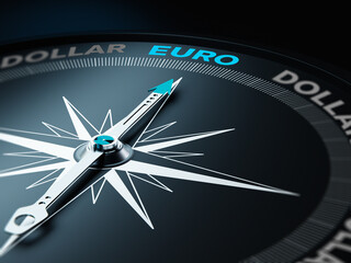 Compass Needle Points Euro and Others Written with Dollar