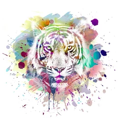 Deurstickers Tiger head with creative abstract element on white background © reznik_val