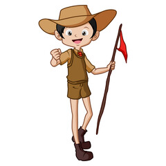 Scout boy holding red flag