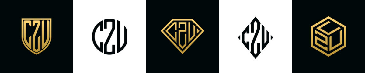Initial letters CZU logo designs Bundle - obrazy, fototapety, plakaty