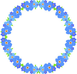 Blue Floral Vector frame. Flowers wreath on white background