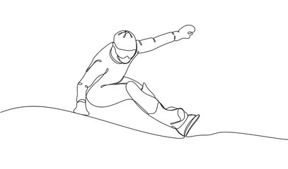 Continuous one line drawing of snowboard athlete. Outdoor extreme sport. Winter season sport. Vector illustration	