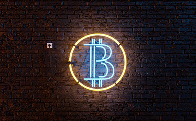 neon lamp with bitcoin symbol
