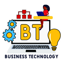 BT - Business Technology acronym. business concept background. vector illustration concept with keywords and icons. lettering illustration with icons for web banner, flyer, landing page