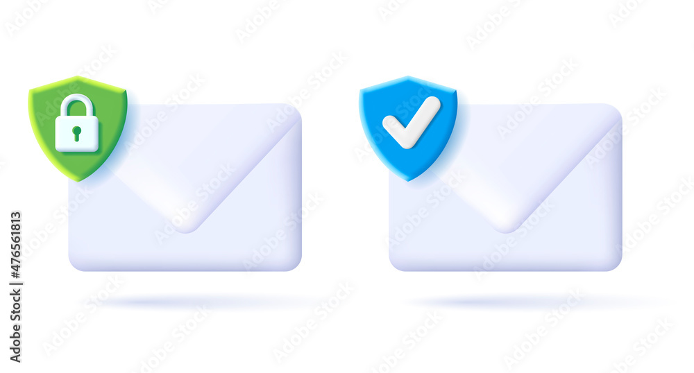 Aufkleber 3d icon of envelope with security protection tag as shiels with padlock and approve tick sign