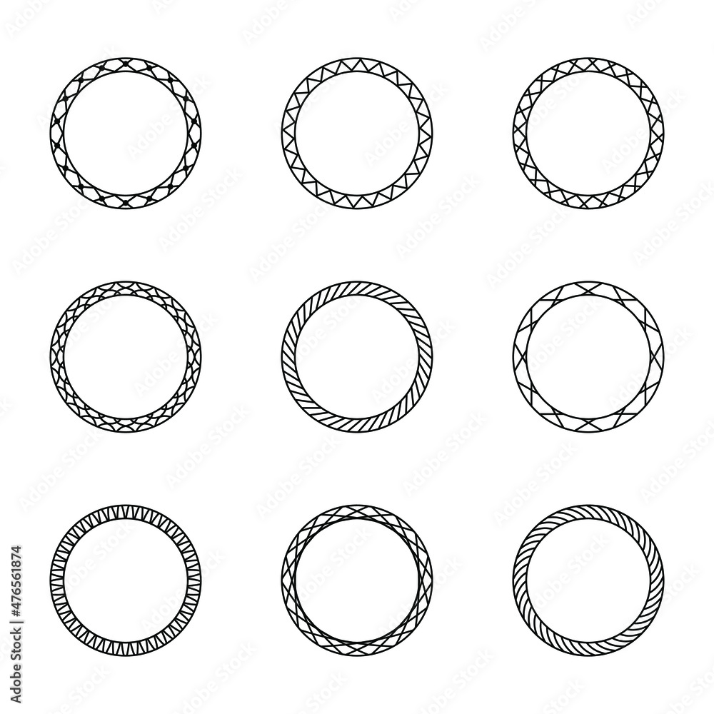 Poster set of black vintage circular frames with ornament. a set of abstract black symbols. collection of r