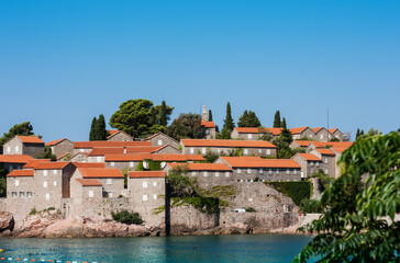 Fototapeta na wymiar beautiful view of island Sveti-Stefan near Budva in Montenegro, Europe, Adriatic Sea