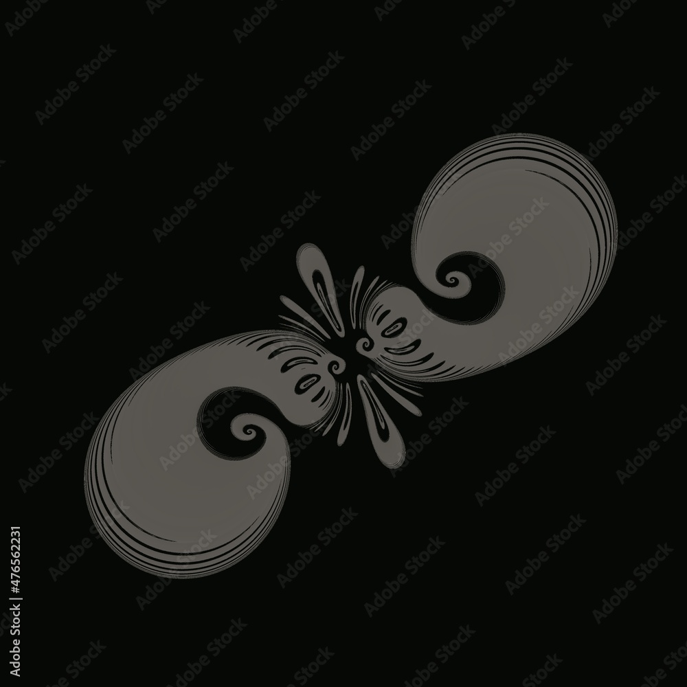 Poster basic fractal in shades of grey warped wrapped and  twisted to create a unique minimalistic futuristic abstract design