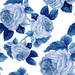 light blue roses watercolor on white background seamless pattern for all prints.