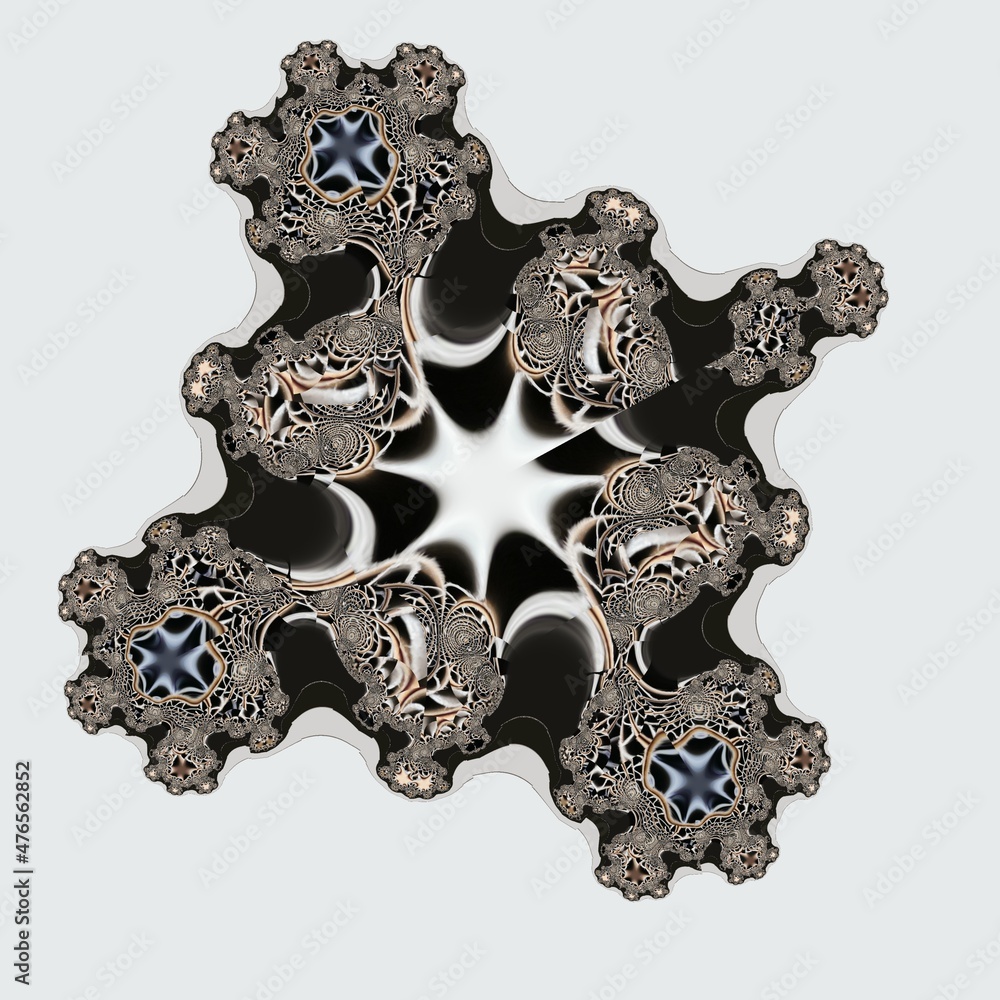 Poster basic fractal in shades of grey warped wrapped and  twisted to create a unique minimalistic futuristic abstract design