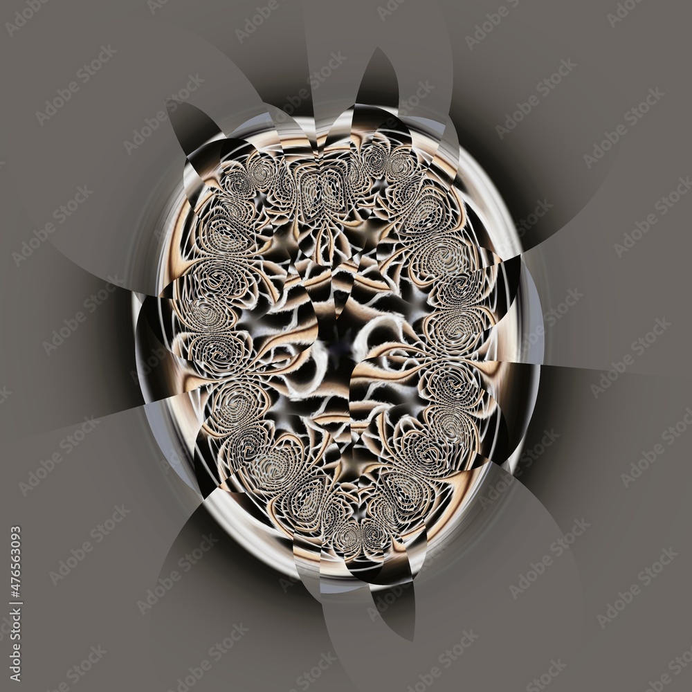 Poster basic fractal in shades of grey warped wrapped and  twisted to create a unique minimalistic futuristic abstract design