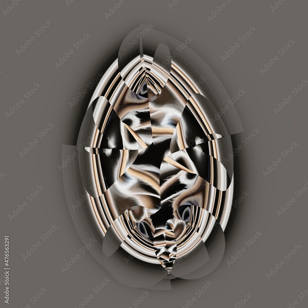 Poster basic fractal in shades of grey warped wrapped and  twisted to create a unique minimalistic futuristic abstract design