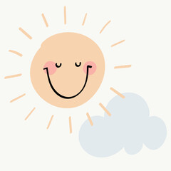 Children's hand drawn illustration of the sun with a cloud.
