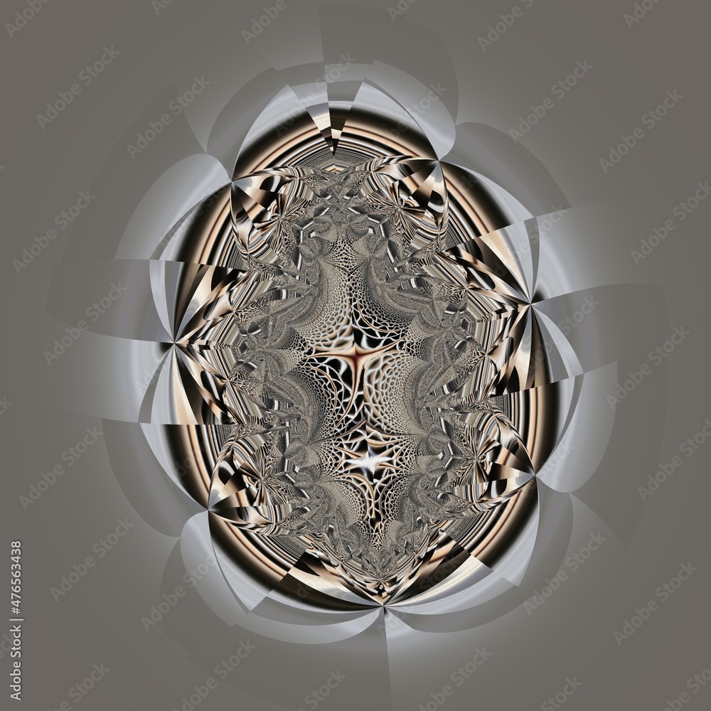 Poster basic fractal in shades of grey warped wrapped and  twisted to create a unique minimalistic futuristic abstract design
