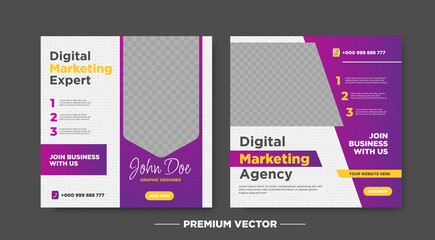 Digital marketing agency with paper texture social media post premium vector	