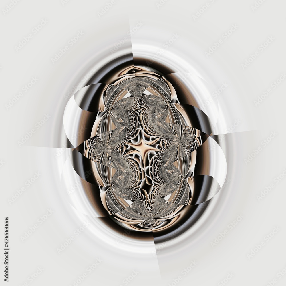 Poster basic fractal in shades of grey warped wrapped and  twisted to create a unique minimalistic futuristic abstract design