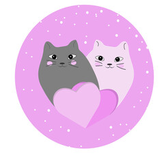 Obraz na płótnie Canvas Two cats in a starry pink circle