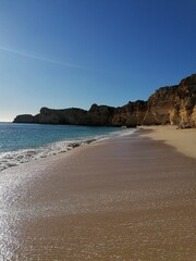 The stunning beautiful coastline landscapes along the Algarve in Portugal during sunset