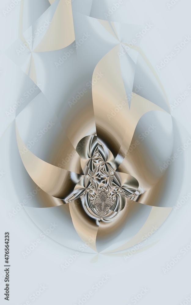 Poster basic fractal in shades of grey warped wrapped and  twisted to create a unique minimalistic futuristic abstract design