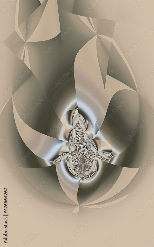 Poster basic fractal in shades of grey warped wrapped and  twisted to create a unique minimalistic futuristic abstract design