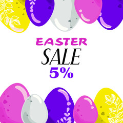 Easter banners or flyers with colorful eggs and sprigs of greenery. sale.Vector illustration. Place for text
