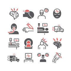 Man in a coma. Hospital bed. Infographic line icons. Vector