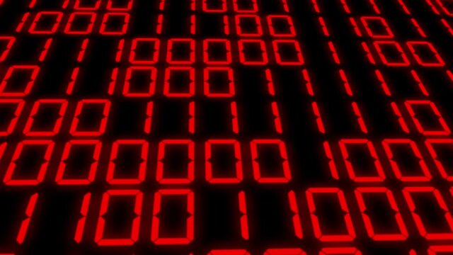 赤色　デジタル数字　二進数　乱数　7セグメント　背景　モーショングラフィックス
