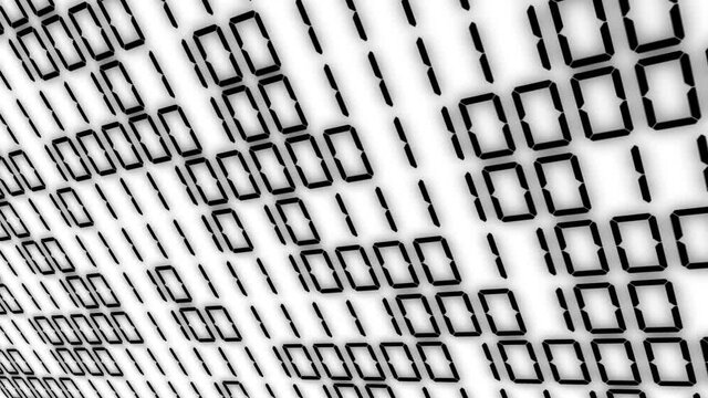 白背景　デジタル数字　二進数　乱数　7セグメント　背景　モーショングラフィックス
