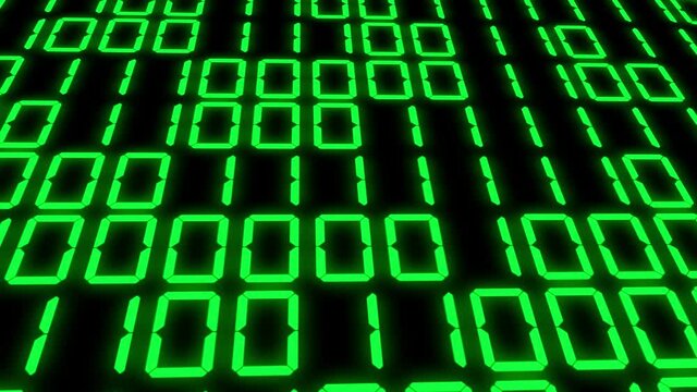 緑　デジタル数字　二進数　乱数　7セグメント　背景　モーショングラフィックス
