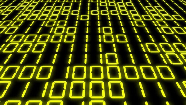 黄色　デジタル数字　二進数　乱数　7セグメント　背景　モーショングラフィックス
