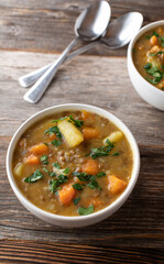 Vegan stew with lentils, vegetables and potatoes