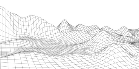 Vector mountain wireframe landscape. Technology polygonal terrain. Futuristic background.