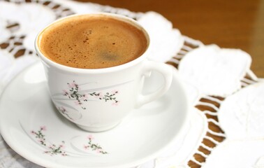 Coffee in the cup close up view, Turkish coffee