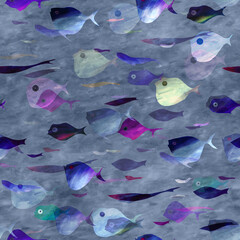 Obraz premium Seamless pattern, bright, multicolored fish, a flock of fish, the underwater world.