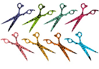 Coloured scissors set for cards and postcard and magazines and stickers and hobbies