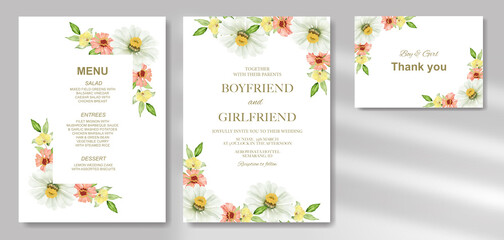 Fototapeta na wymiar Elegant watercolor wedding invitation floral design 