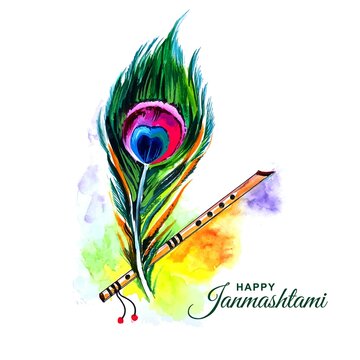 Peacock feather for shree krishna janmashtami card design