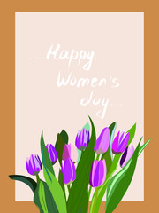 8 March International Women's Day. Bouquet of beautiful pink tulips. 8 march holiday background.