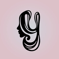 Letter y woman portrait silhouette.Beauty, hair salon logo.Lettering icon.Abstract alphabet initial profile view face.Cosmetics, spa, beautician logo isolated on light fund.Decorative hairstyle.