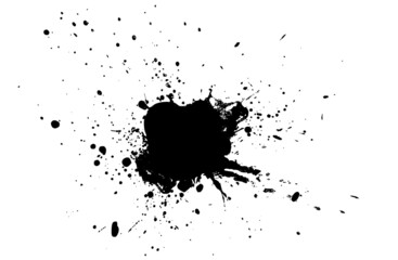 Splatter black ink splash water painting on white background