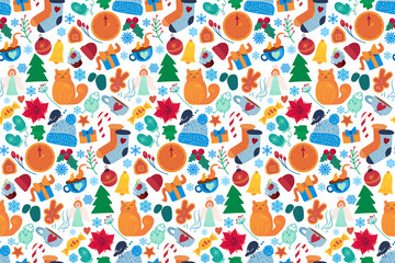 Cozy winter cartoon seamless vector art pattern