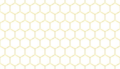 Gold hexagon grid pattern seamless on the white background. Hexagonal netting. Abstract vector.