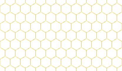 Gordijnen Gouden zeshoek rasterpatroon naadloos op de witte achtergrond. Zeshoekig gaas. Abstracte vector. © Sudakarn
